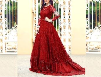 Handwork Heavy Embroidered Net Bridal Maxi Dress (DZ15286)